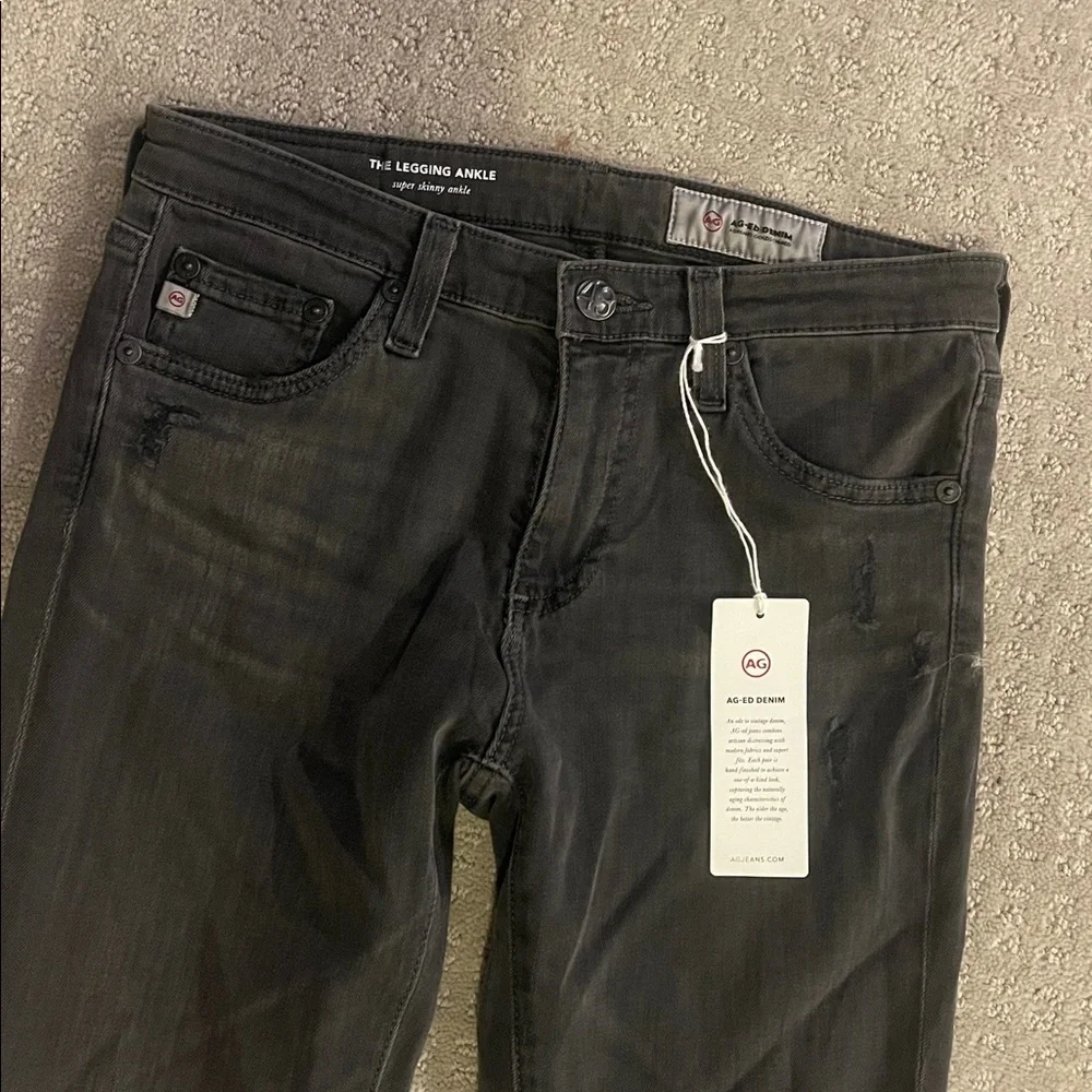 AG denim 26 aged denim black wash the legging super skinny ankle NWT $225